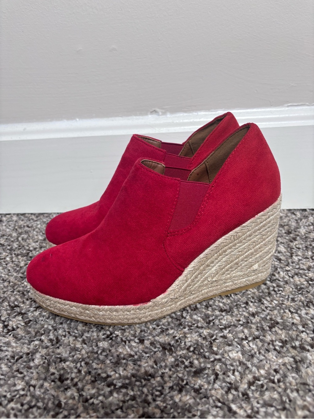 Red Suede Espadrille Wedge Ankle Booties Slip On Women’s Size 5